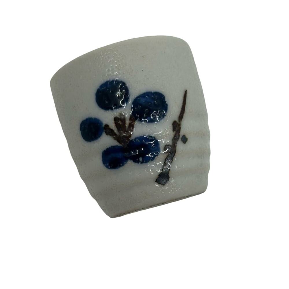 Japanese Sake Cup Blue Cream Floral Stoneware Vintage Tea Set Pottery Cup